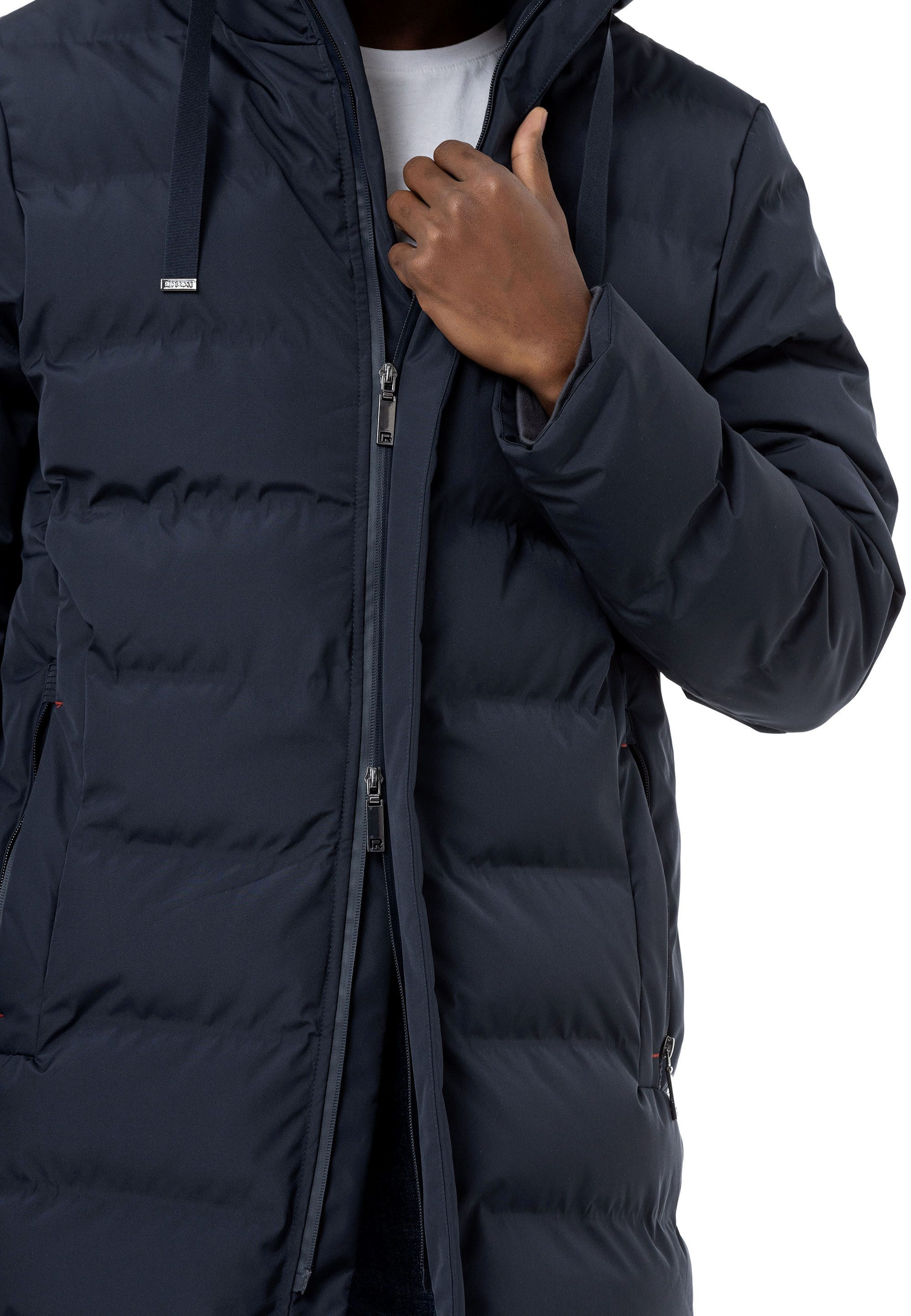 RedBridge Steppmantel mit Kapuze Lange Winterjacke Warm Leicht Casual Verdeckter Reißverschluss mit Druckknopfleiste