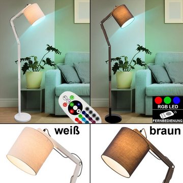 etc-shop LED Stehlampe, RGB LED Steh Leuchte Flur Holz Gelenk Decken Fluter Textil Schirm