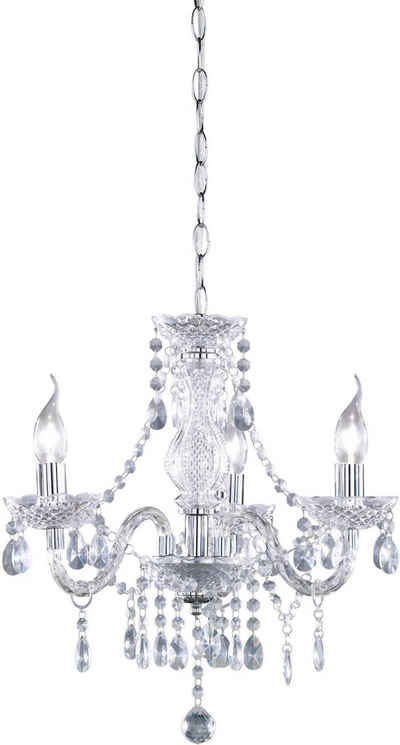 TRIO Leuchten Kronleuchter, ohne Leuchtmittel, Hängelampe 3-flammig, klarer Kristallbehang aus Acryl, Ø 46cm