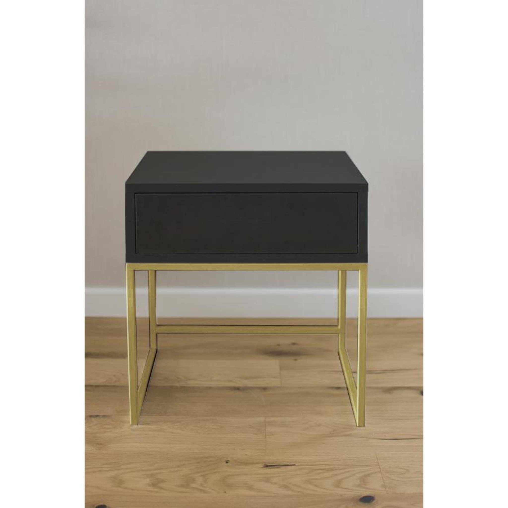 Nachttisch cm Tisch Schwarz Schublade 45x50x35 mit (Metallgestell, Holztischplatte), Kerry Beautysofa (BxHxT) modernes | Goldenfarbig