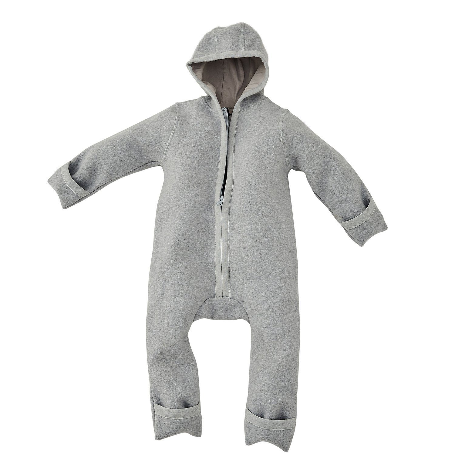 Bio-Schurwolle Overall aus Wollfleece für Alavya Baby Natur Wollwalk-Overalls WALKOVERALL, Walk Panda 100% Baby Kleinkind Woll-Anzug mit und Reißverschluss, Grau