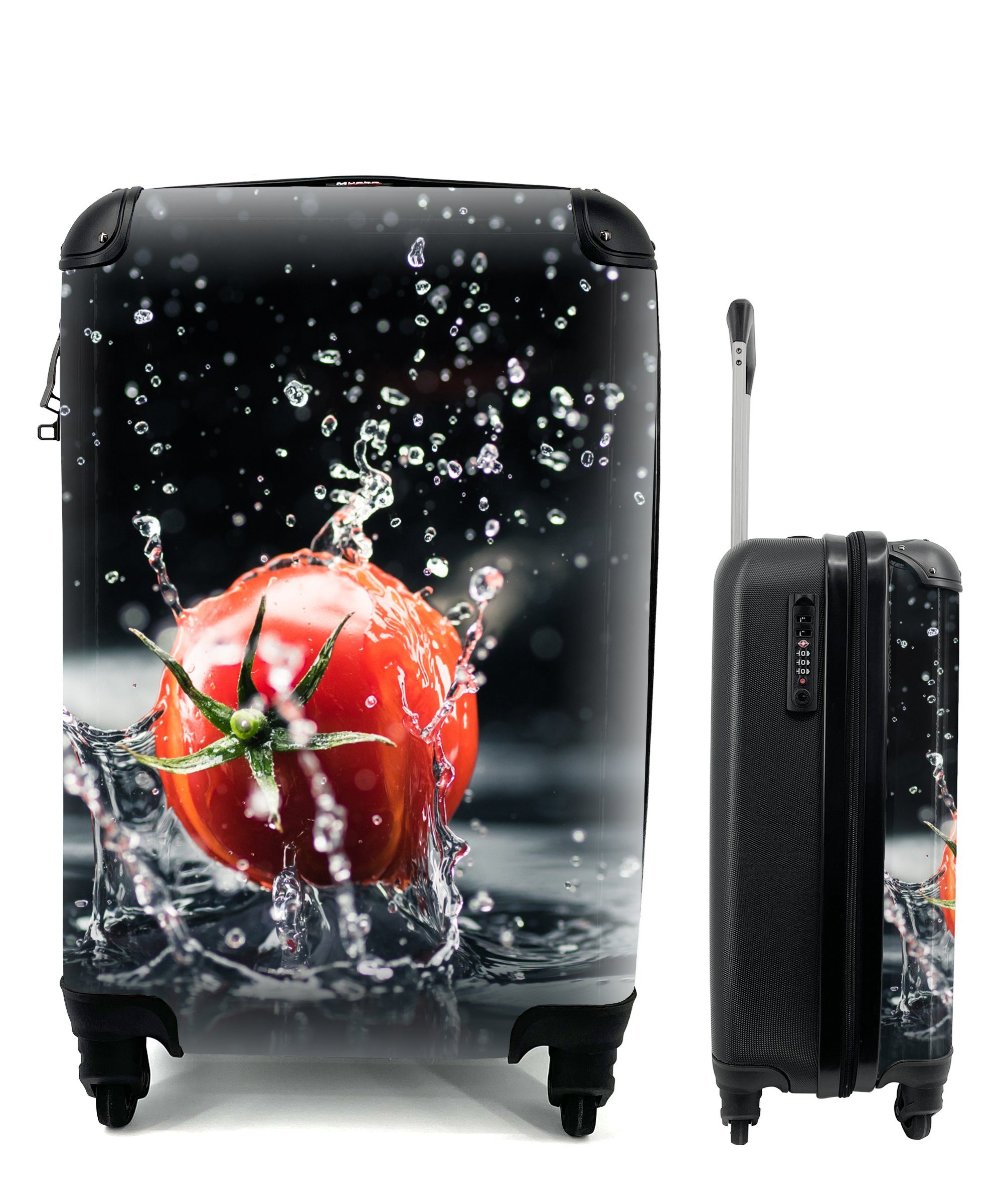 MuchoWow Handgepäckkoffer Tomate - Gemüse - Stilleben - Wasser - Rot, 4 Rollen, Reisetasche mit rollen, Handgepäck für Ferien, Trolley, Reisekoffer | Handgepäck-Koffer
