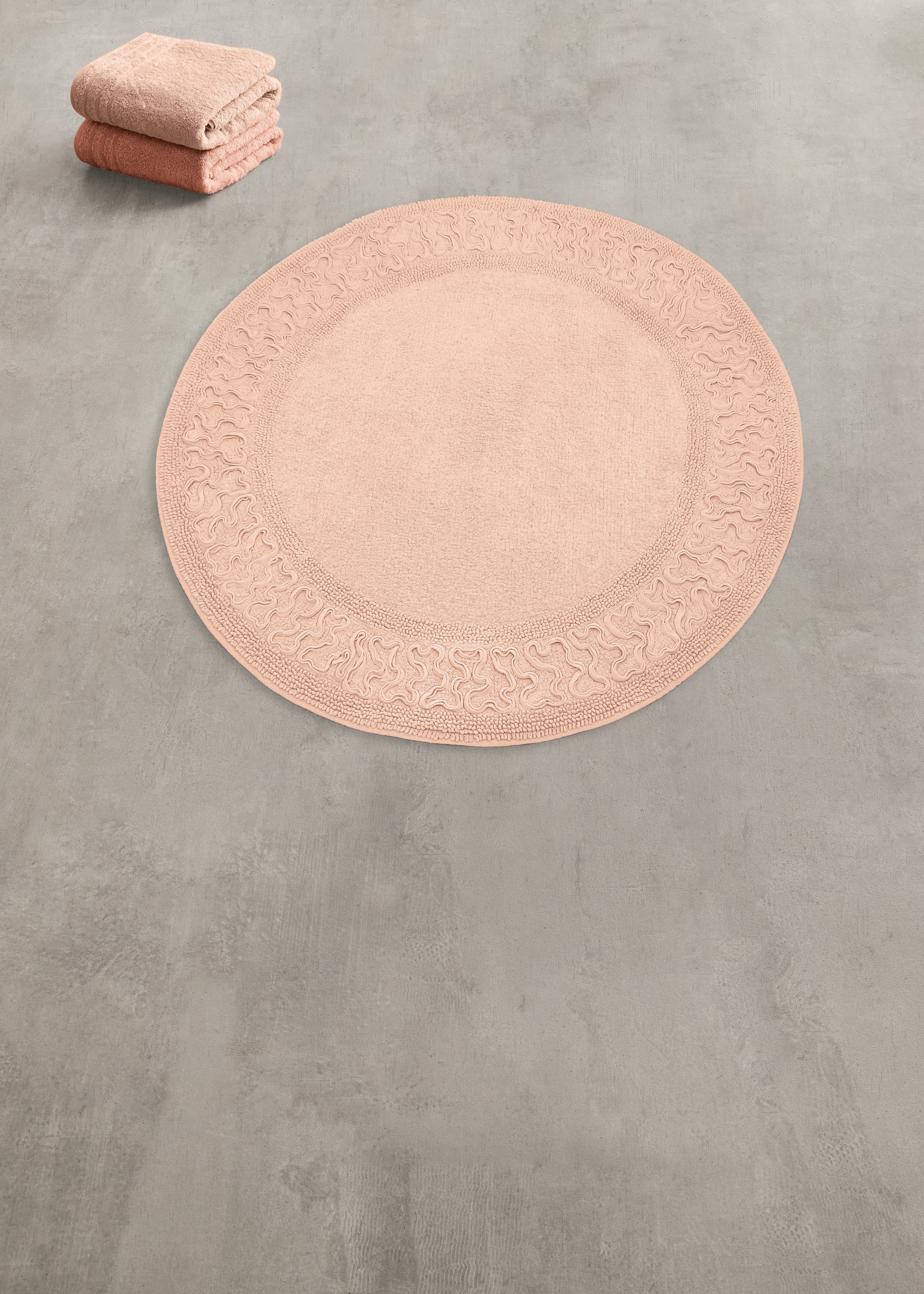 Kleine Wolke Badematte Talia, Badvorleger, Badezimmer Teppich, Höhe 9 mm, rutschhemmend beschichtet, fußbodenheizungsgeeignet, Baumwolle, rund, Badteppich, rund, Uni Farben, mit Bordüre