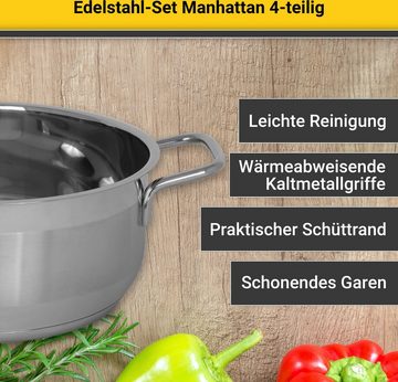 Krüger Topf-Set Manhattan, Edelstahl (Set, 7-tlg., Bratentopf Ø 20 cm, Fleischtopf Ø 16/20 cm, Stieltopf Ø 16 cm), Induktion