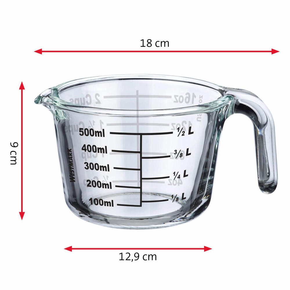 WESTMARK Messbecher Füllvolumen: 0,5 l, Backofenfest, Mikrowellengeeignet, Gefrierschrankg, Glas