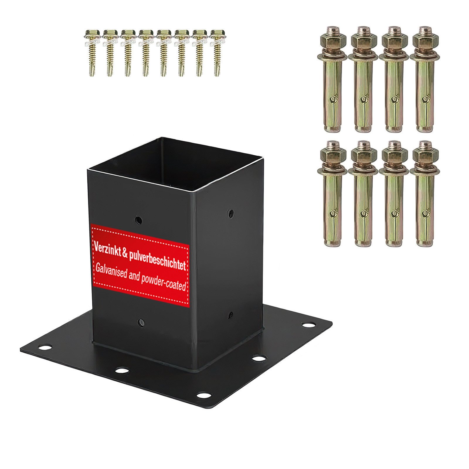 SO-TECH® Pfostenbeschlag Holzverbinder Bodenanker vierkant - starker Korrosionsschutz (1 St), Stahl schwarz, Bodenanker 90 x 90 mm
