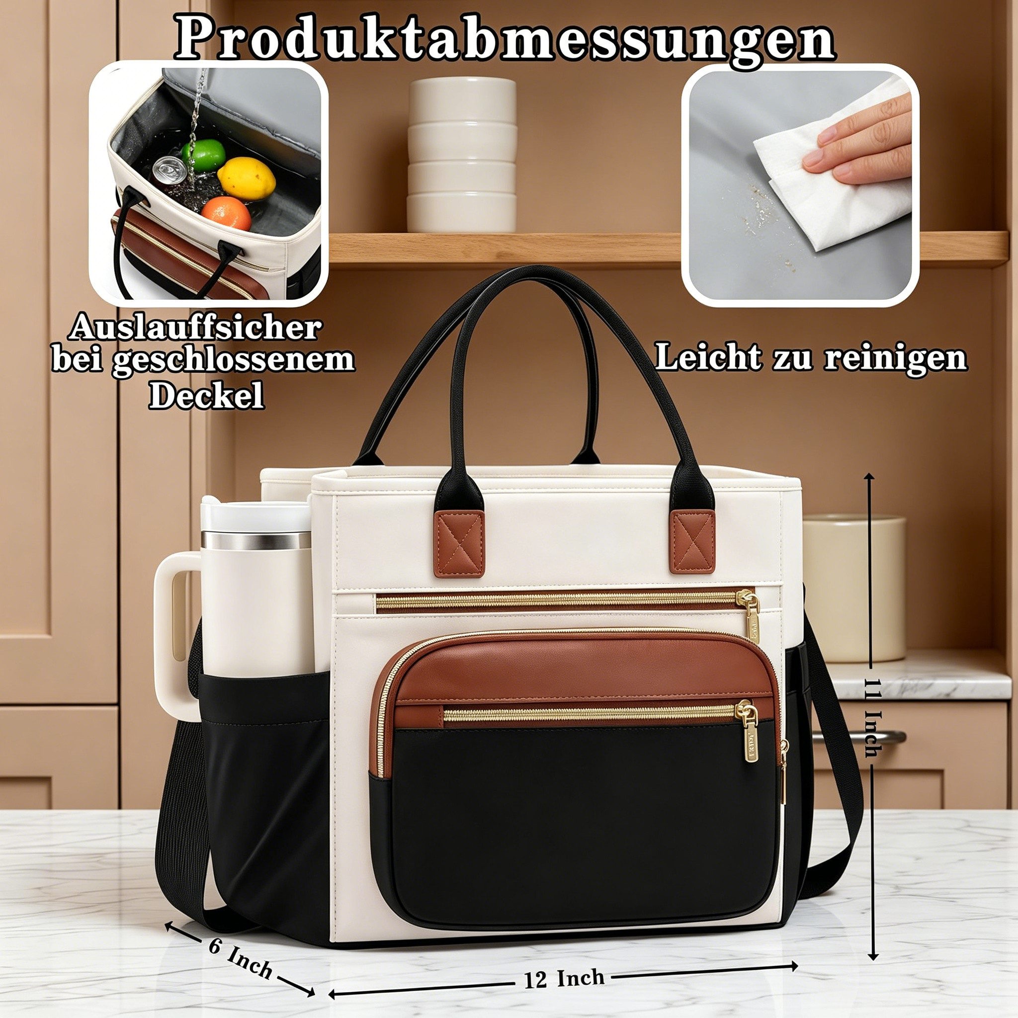 Diwzbyn Lunchbox Lunchbag Damen Isoliert, Auslaufsicher, Große Öffnung, Mit verstellbarem Schultergurt für Arbeit, Picknick & Reise – Bild 2 von 5