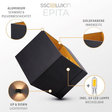 SSC-LUXon LED Wandleuchte EPITA Treppenleuchte schwarz gold Up Down Licht inkl. LED G9, Warmweiß