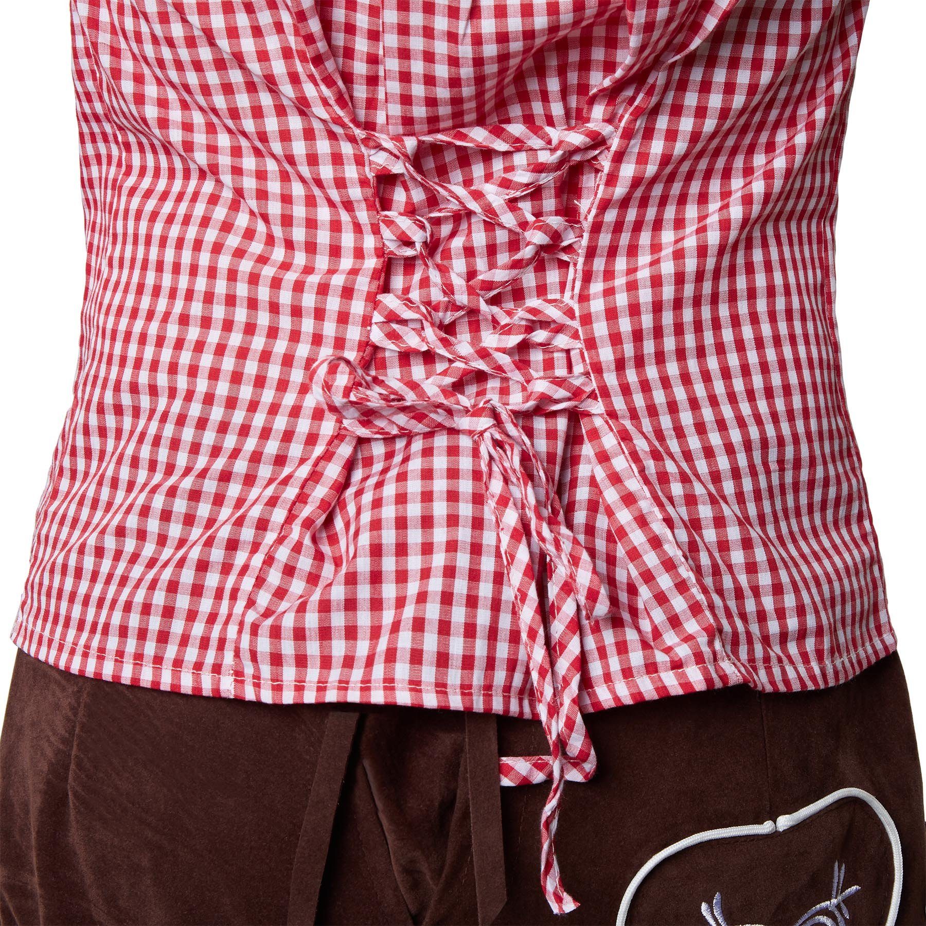 dressforfun Trachtenbluse Kurzärmelige Dirndlbluse aus reiner Baumwolle mit Carmen-Ausschnitt (Landhausbluse Hilde, in rot/weiß) Rüschen-Knopfleiste, Rückenschn – Bild 5 von 5