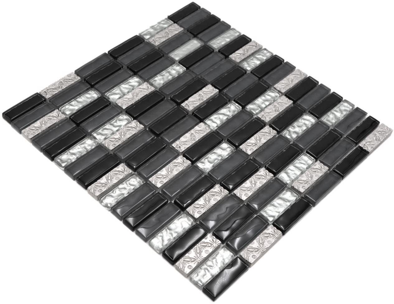 Mosani Matten schwarz 10 grau / Mosaikfliesen Mosaik Glasmosaik glänzend Resin