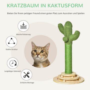 PawHut Kratzbaum Katzenbaum Kiefernholz Sisal Seil Kratzstamm, Grün+Natur, 32L x 32B x 60H cm