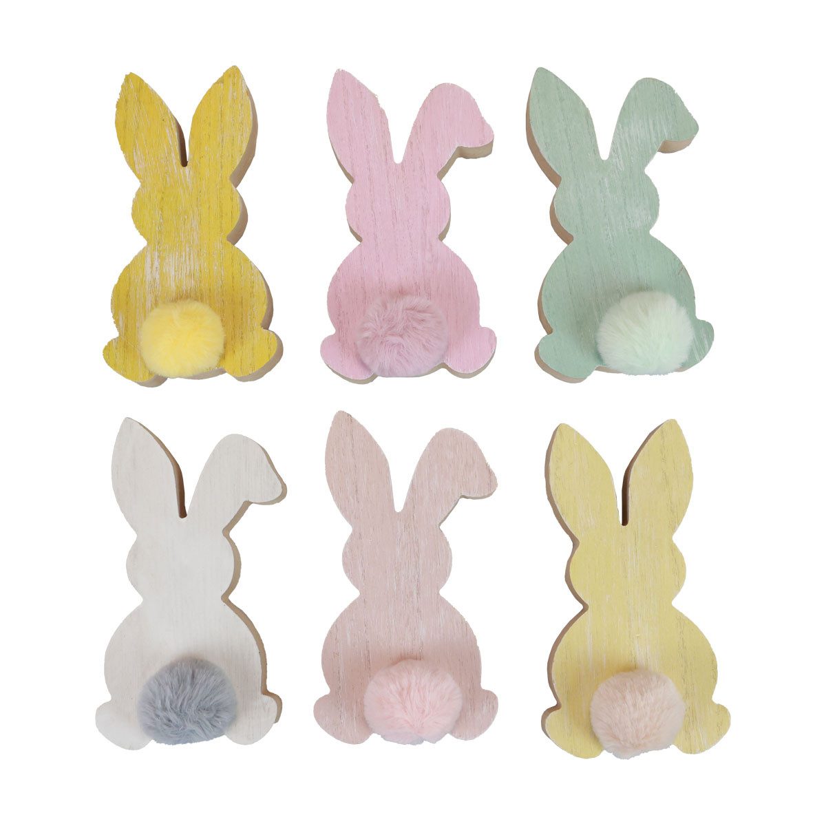 Viana Osterhase Osterdeko Holzhasen Set Pastell Farben 8,5×16cm 6 Stk., 6 Stück