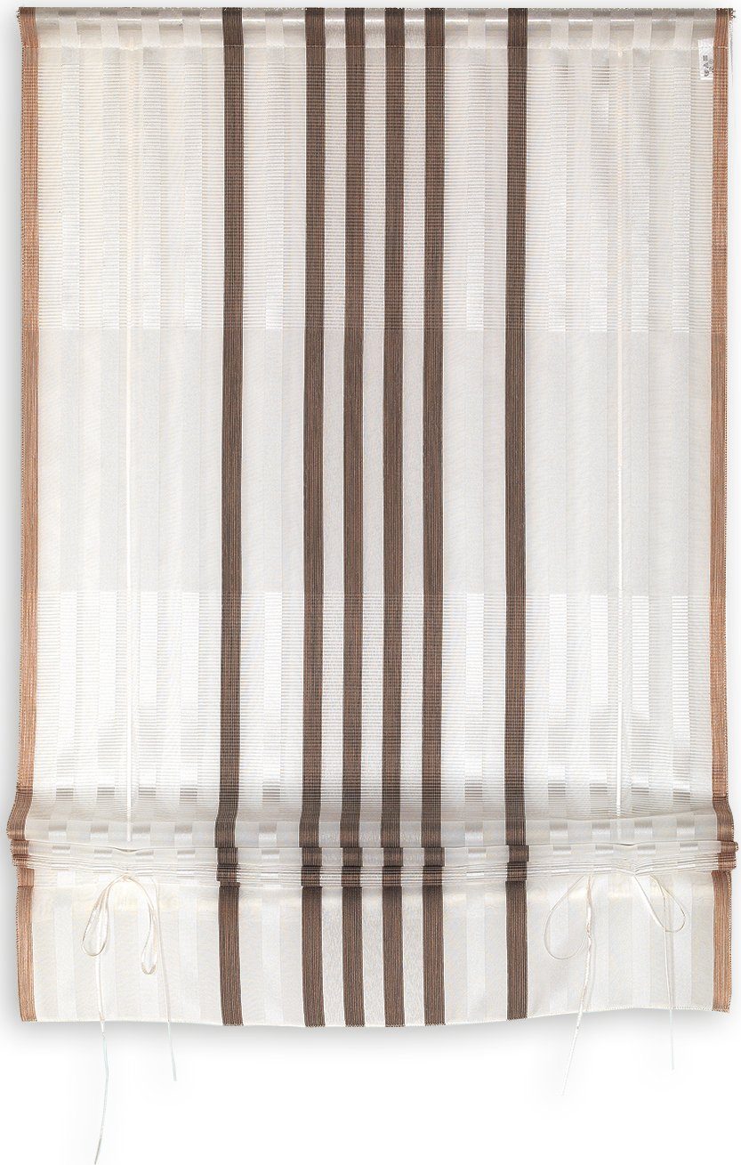EXPERIENCE Bändchenrollo Raffrollo Scheibengardine Bändchenrollo Küchengardine 2233 gestreift Braun 60 / 100 cm Breite, mit Stangendurchzug, Tunnelzug