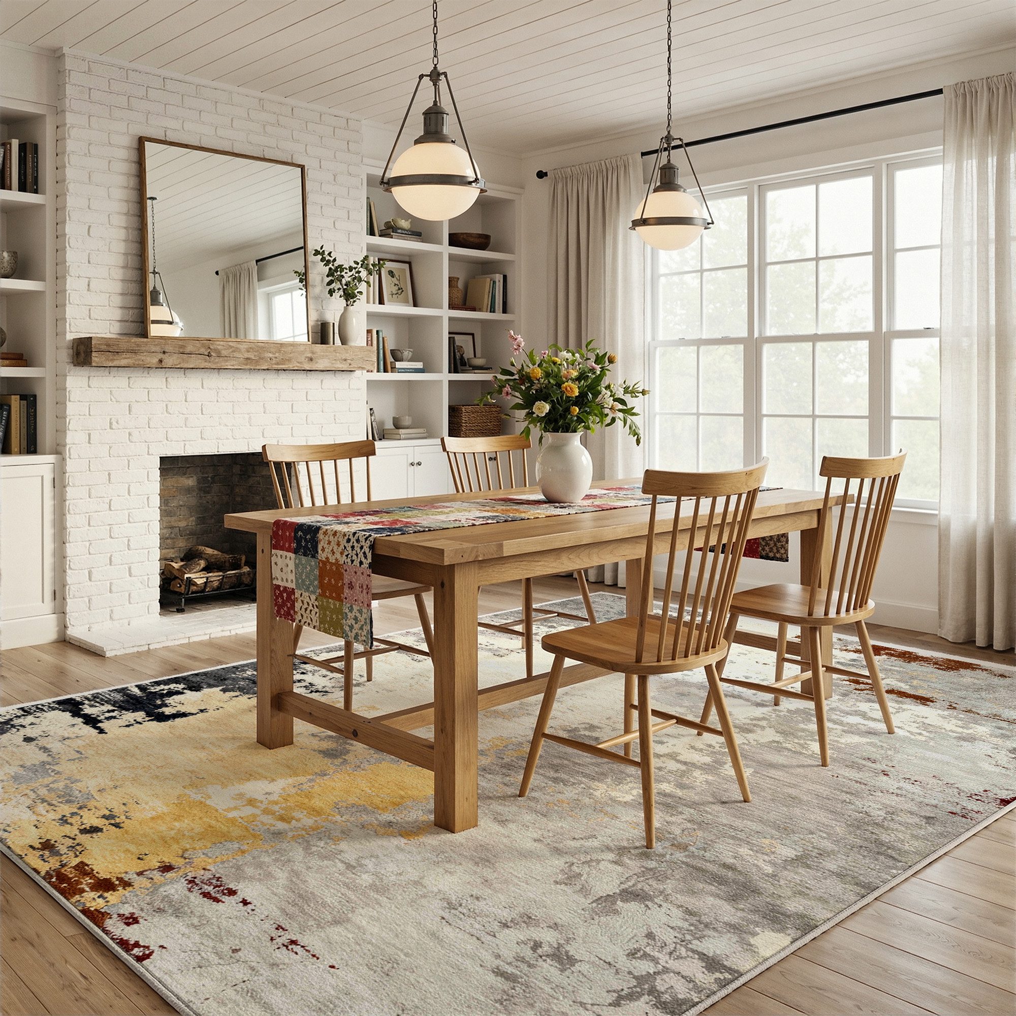Klyvvo Teppich Boho Abstrakt Teppich, Kurzflor weich, rutschfest & waschbar, Rechteckig, Höhe: 8.5 mm, 160x230 cm – Wohnzimmerteppich für Schlafzimmer, Esszimmer & Büro