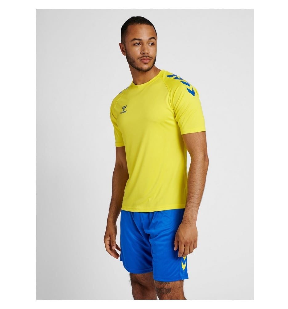 hummel T-Shirt hmlCORE XK Core Poly (Interlock-Stoff) Kurzarm gelb/blau Herren