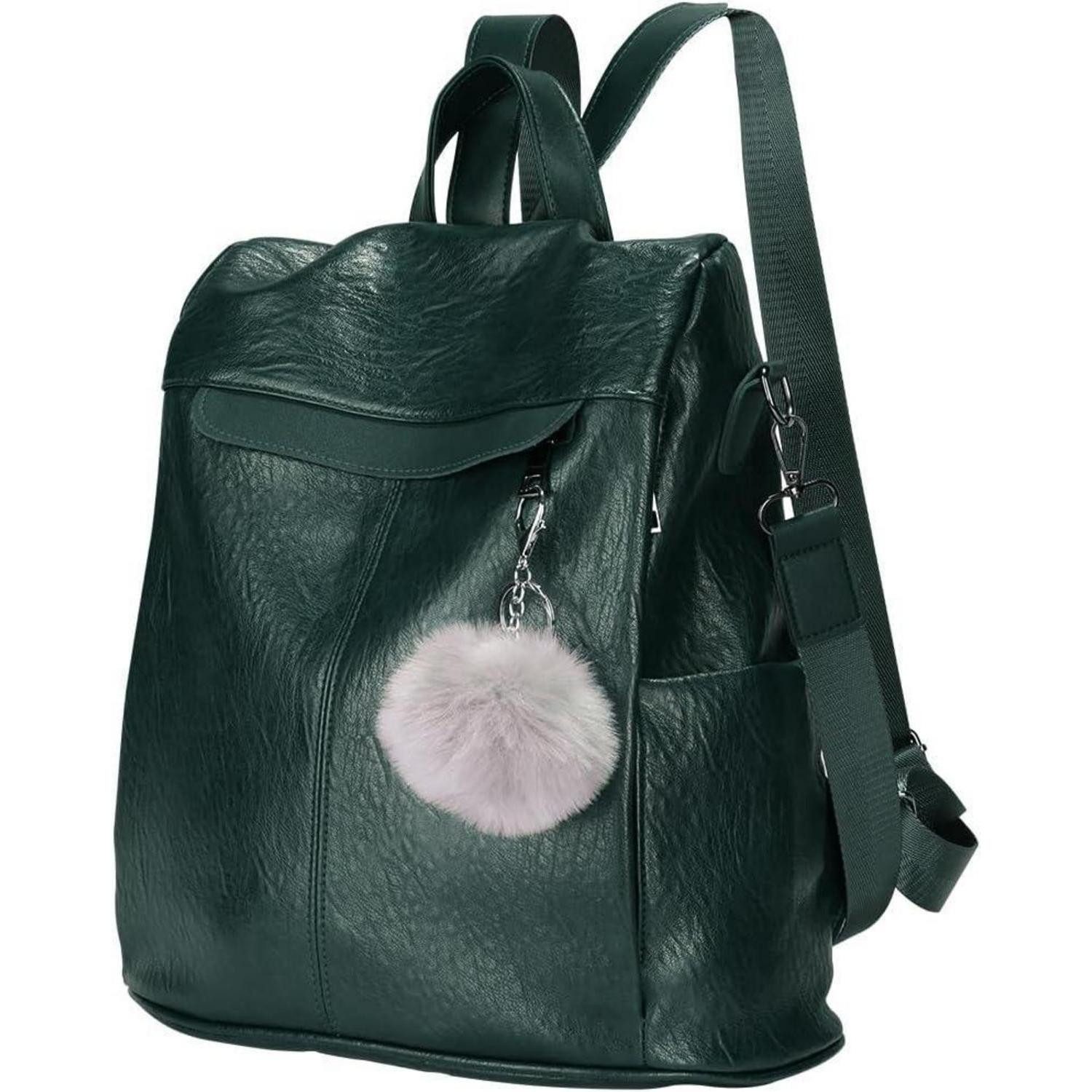 Freizeitrucksack Rucksack Damen Wasserdicht Diebstahlsicher Mehrzweck PU Leder Grün