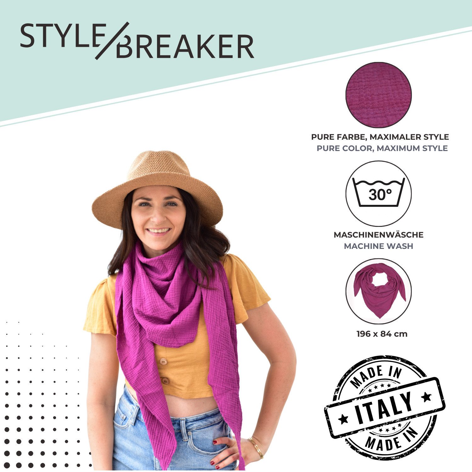 styleBREAKER Dreieckstuch Musselin Dreiecktuch Einfarbig, (1-St)