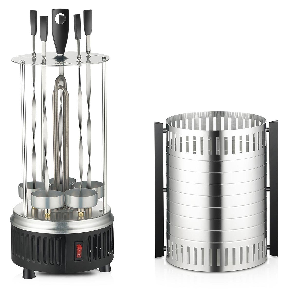 @tec Tischgrill BBQ Vertikalgrill 900W, Edelstahl BBQ Elektro Tisch Rund Grill für Fleisch-, Garnelen-Spieße