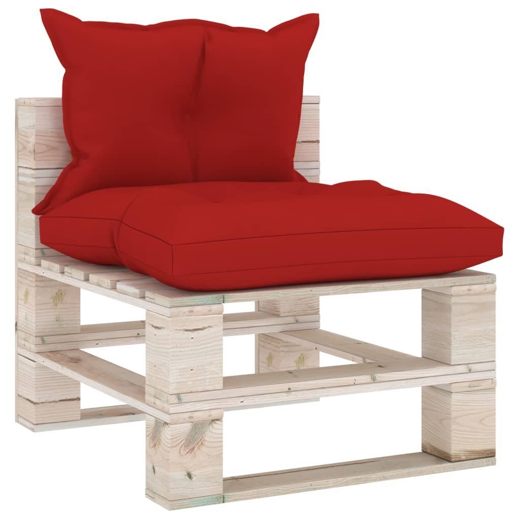 Kissen Paletten Kiefernholz, 1 Teile Outdoor-Mittelsofa Loungesofa Rot mit vidaXL