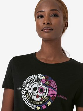 SUPER.NATURAL T-Shirt für Damen, Merino SANTA MUERTE Totenkopf Motiv, bunt