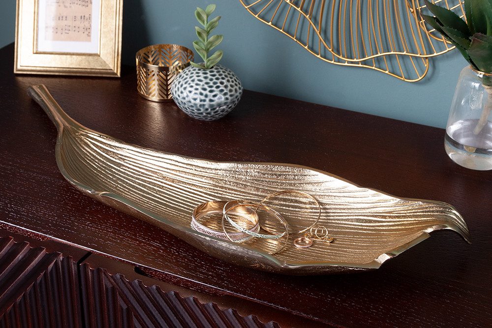 riess-ambiente Dekoschale ABSTRACT LEAF 64cm gold, Metall · im Blattdesign · Accessoireschale · Handarbeit · Accessoire