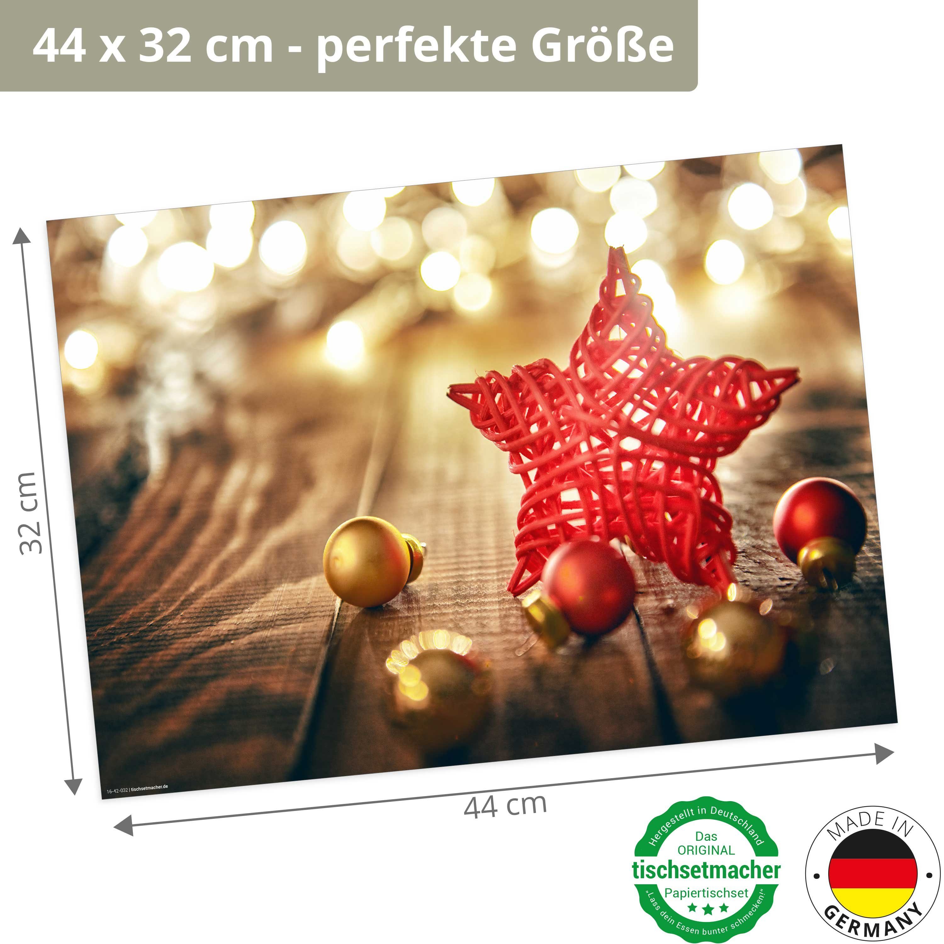 Tischsetmacher Platzset Tischsets I Platzsets - Weihnachten - Roter Weihnachtsstern, (aus Naturpapier in Aufbewahrungsmappe, 12-St., 44 x 32 cm / rot), Made in Germany