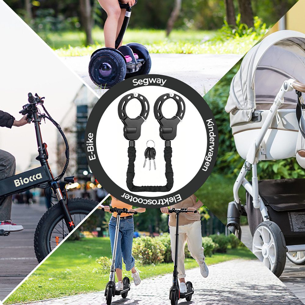 GLIESE Kettenschloss Scooter Schloss 90cm Handschellenschloss (Handschellenschloss, Schlüssel), Universalität, 360° drehbar, Silikonbeschichtung, 8 mm Stahlkett – Bild 5 von 5