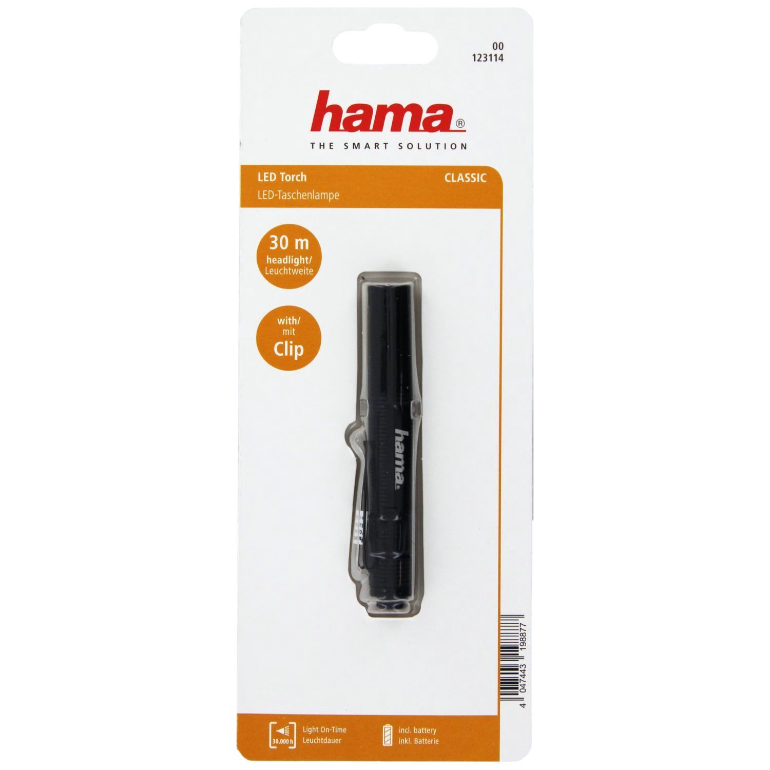 Hama LED Taschenlampe Classic LED Taschenlampe mit Clip 30m (1-St), Mini Licht Lampe Hell Wasserfest Camping Outdoor 30m Leuchtweite