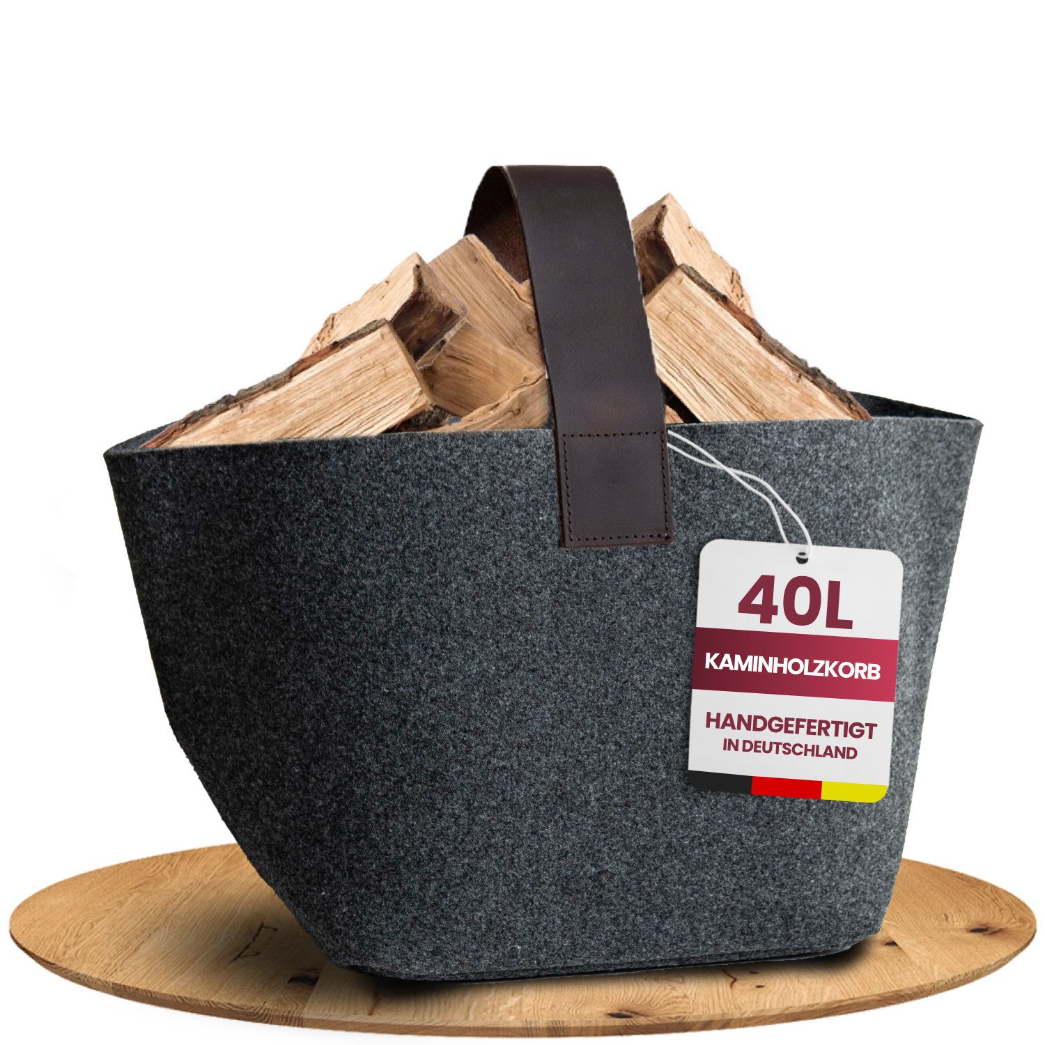 Easy and Green Kaminholzkorb aus Wollfilz mit Echtlederhenkel - Made in Ger günstig online kaufen