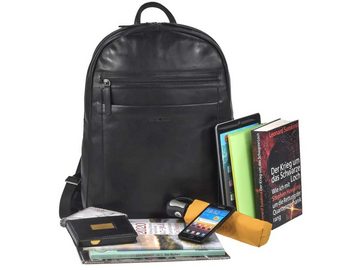 Greenburry Tagesrucksack Pure Black, Rucksack, Leder, Business mit Notebookfach, für Damen und Herren