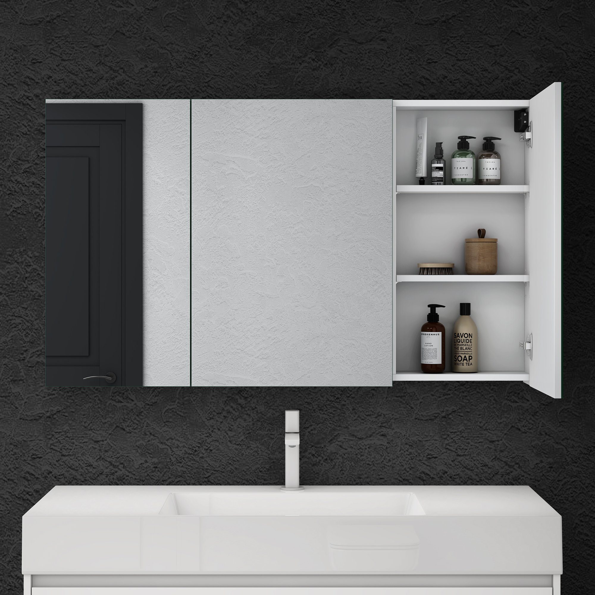 doporro matt Badezimmerspiegelschrank Wandchrank weiß Badezimmer Aufbewahrungsschrank Spiegelschrank02