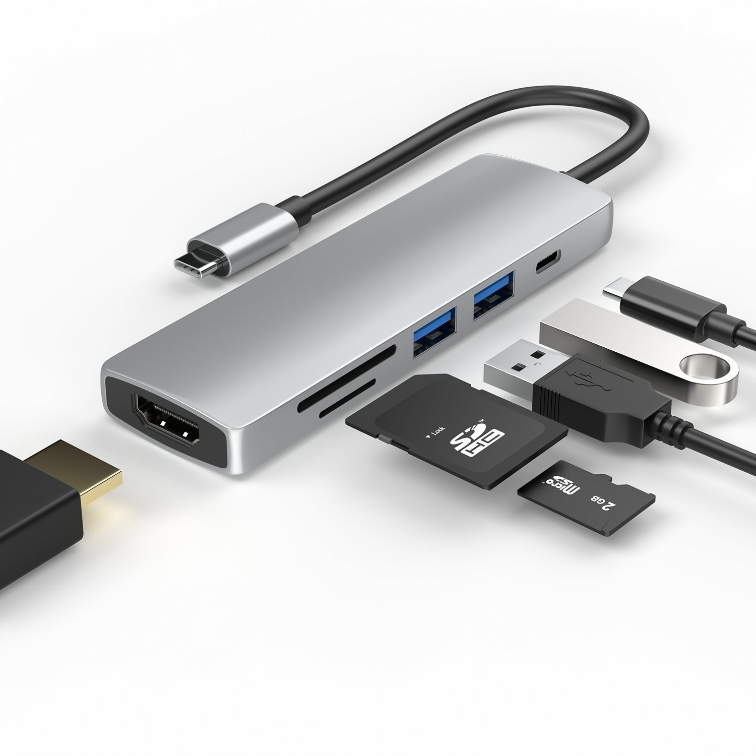Laptop-Dockingstation USB C Hub 6 in 1 Adapter HDMI 4K USB 3.0 Micro SD für Laptop Samsung