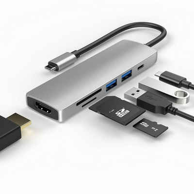 TradeNation Laptop-Dockingstation »USB C Hub 6 in 1 Adapter HDMI 4K USB 3.0 Micro SD für Laptop Samsung«, (1 St), Schnelles Laden, 4K