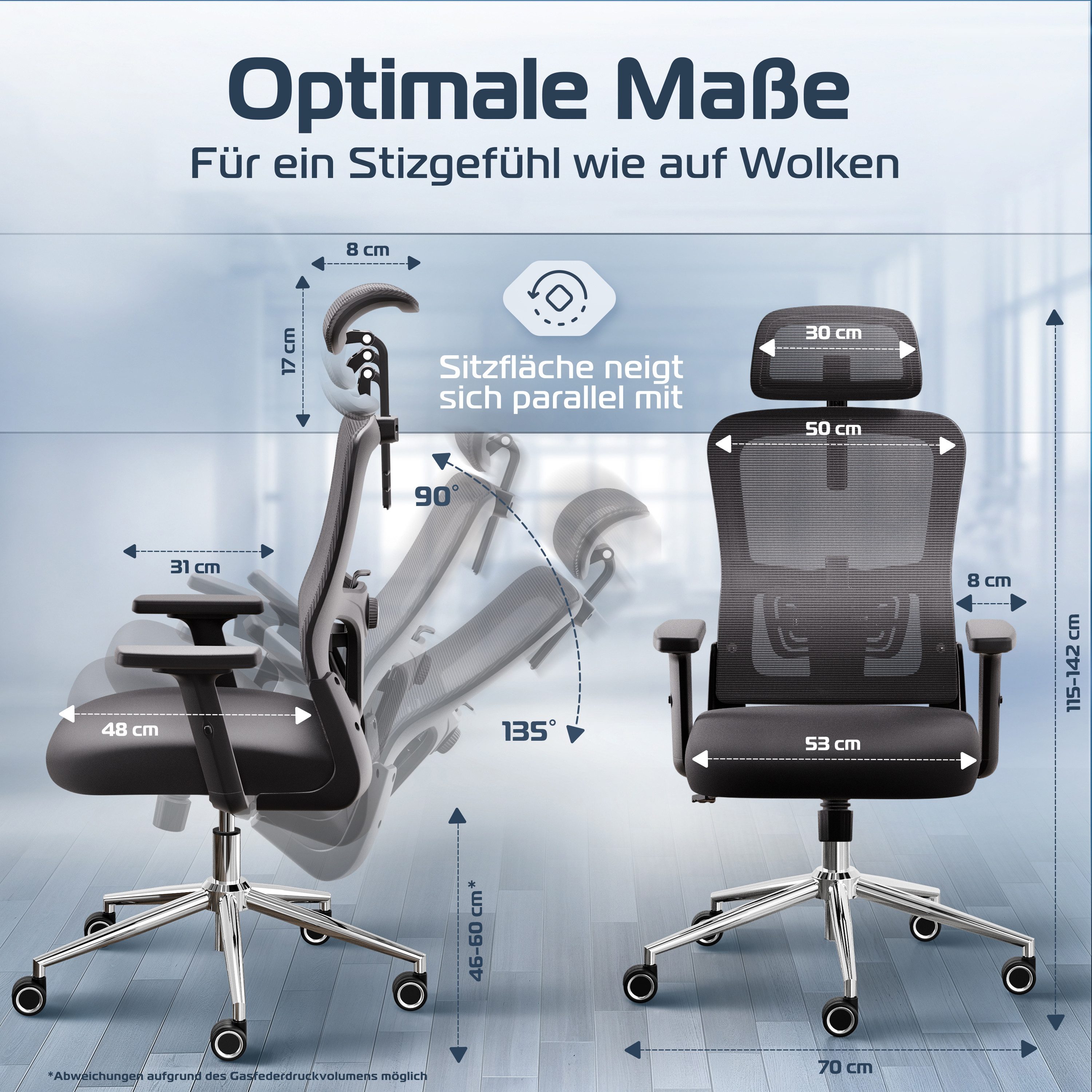 CLOUVOU Bürostuhl Ergonomisch, Schreibtischstuhl bis 150 kg - Testsieger (B günstig online kaufen