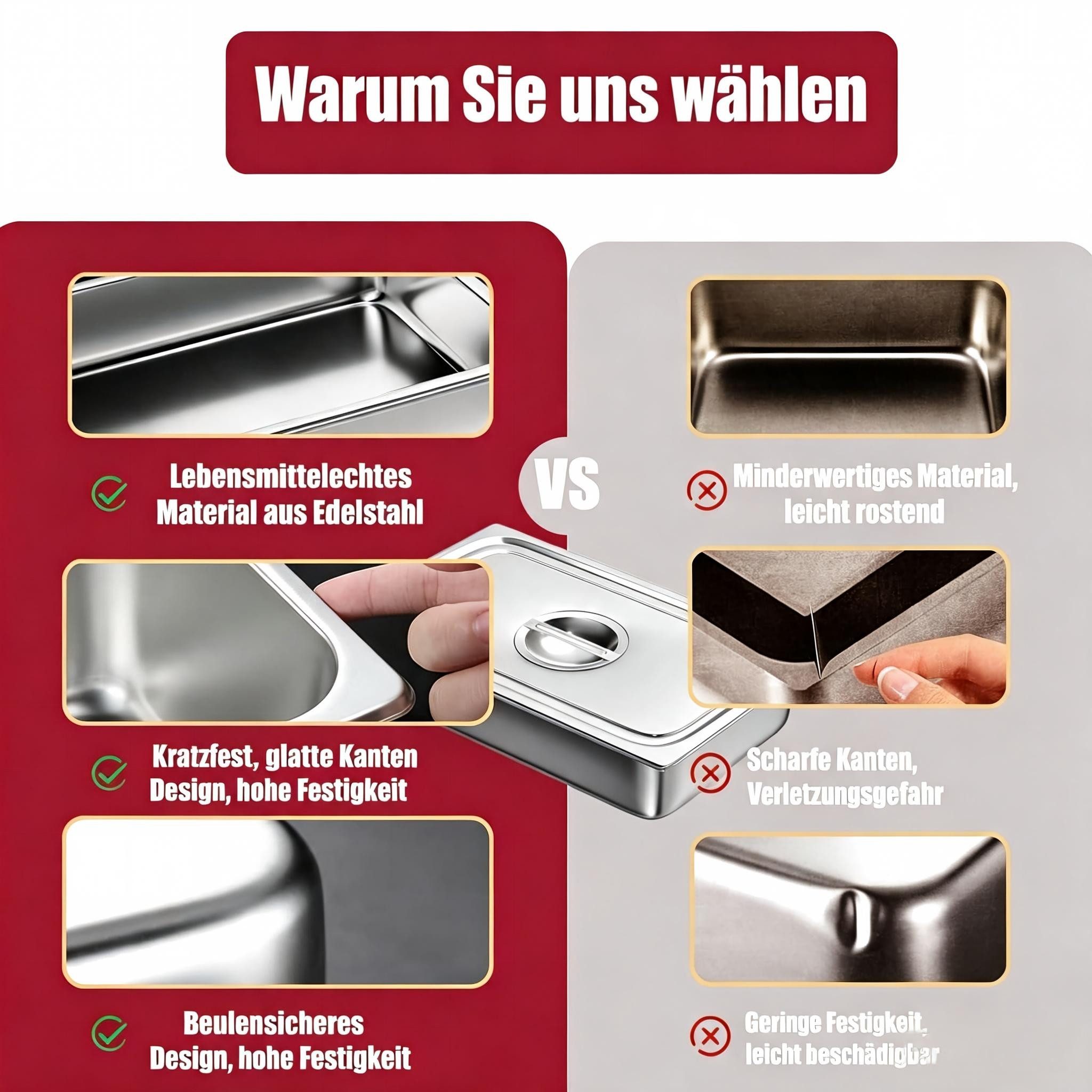 Kityhome Panierschale 3-teiliges Panier-Set, Edelstahl Panierstraße Set mit Deckel, Edelstahl, (Set, 3-tlg), 3 Behälter 3 Deckel,Stapelbar,Zum Marinieren, Porti – Bild 4 von 5