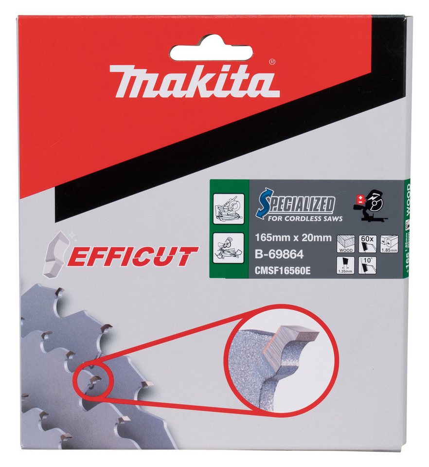 Thumbnail - Makita Kreissägeblatt B-69864 (60Z, 1-St., 165x1,85x20mm), EFFICUT - schneller und effizienter