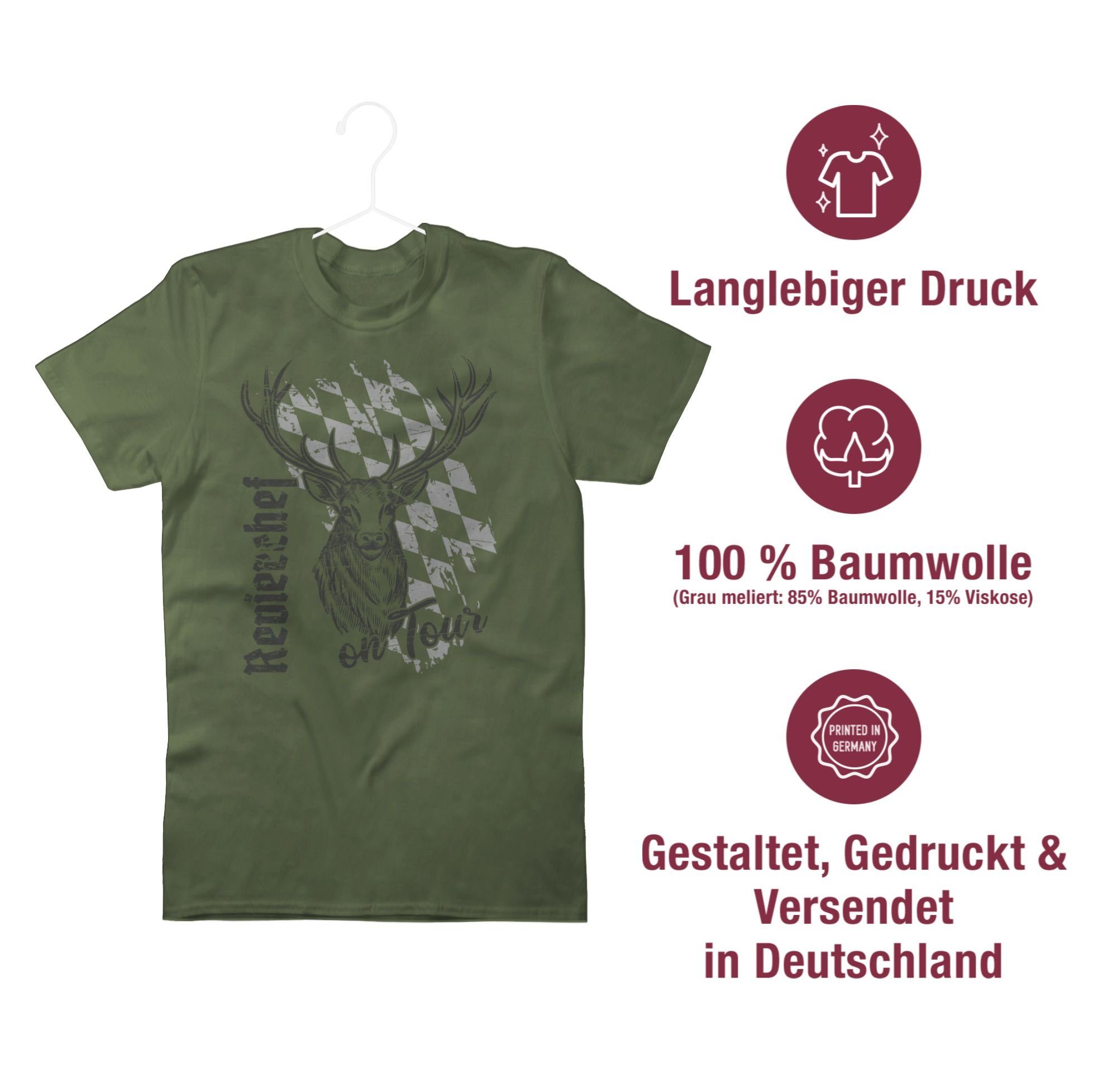 Shirtracer T-Shirt Mode Revierchef Jäger Jagd Army Grün für 01 Herren Hirsch Oktoberfest Volksfest Bayern Trachten