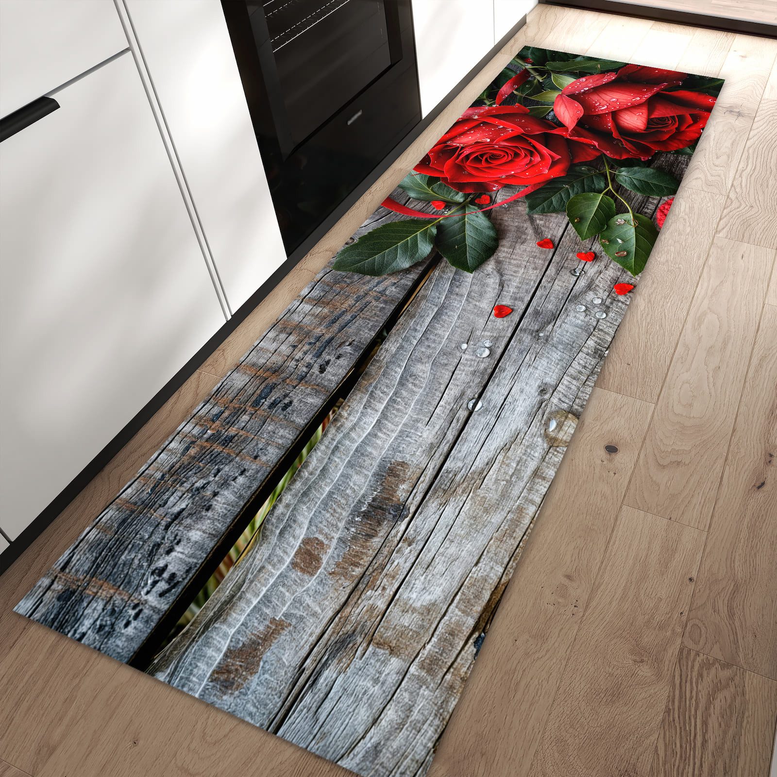Primedeco Teppich Küchenteppich Rote Rosen und Herzen PVC rutschfest abwaschbar Läufer, Rechteckig, Höhe: 3 mm, Pflegeleicht & Wasserabweisend