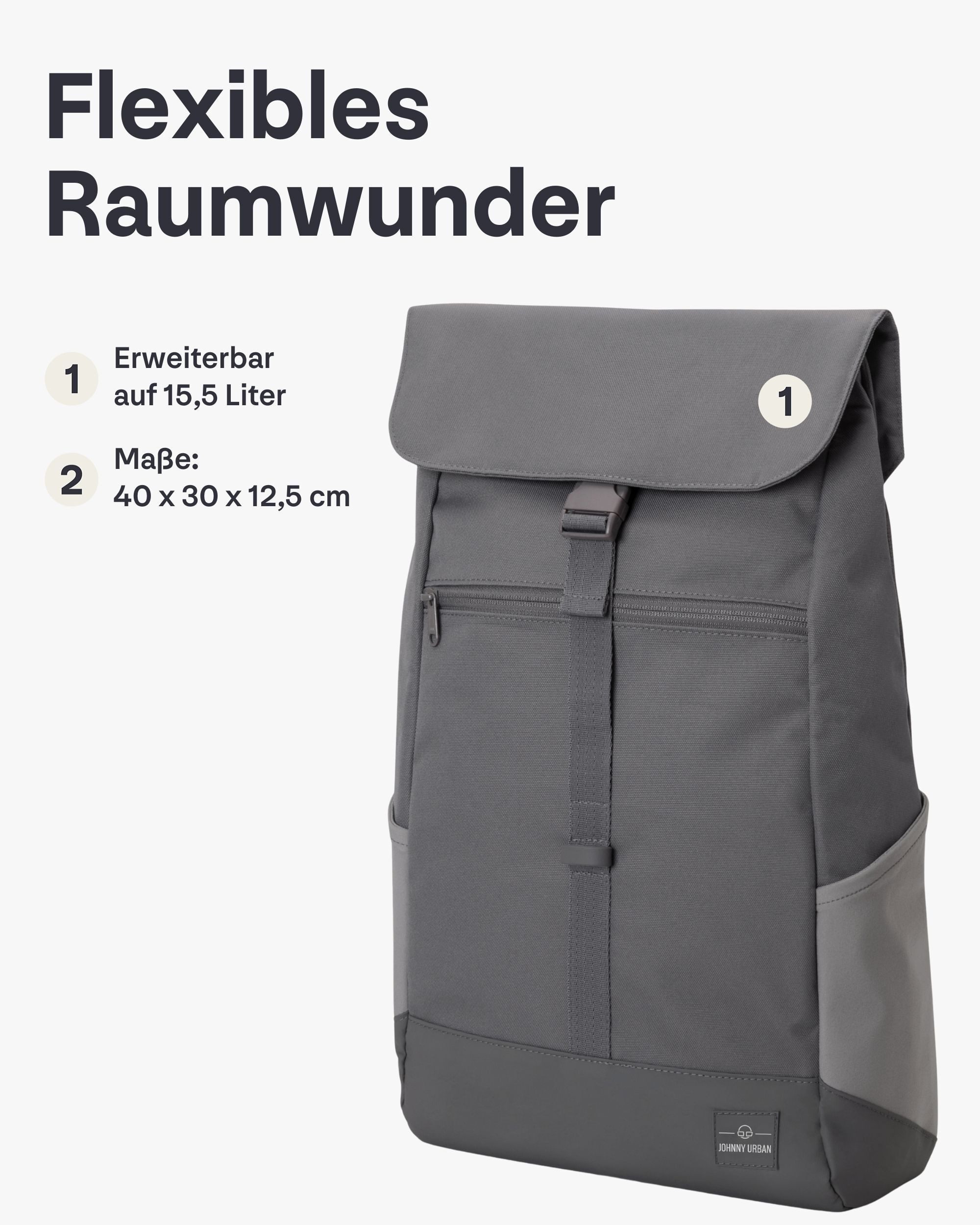 Johnny Urban Cityrucksack MIKA, Rolltop Damen Herren, Laptop Fach (1-tlg), Flexible Größe, Gepolstertes Laptopfach, Wasserabweisend