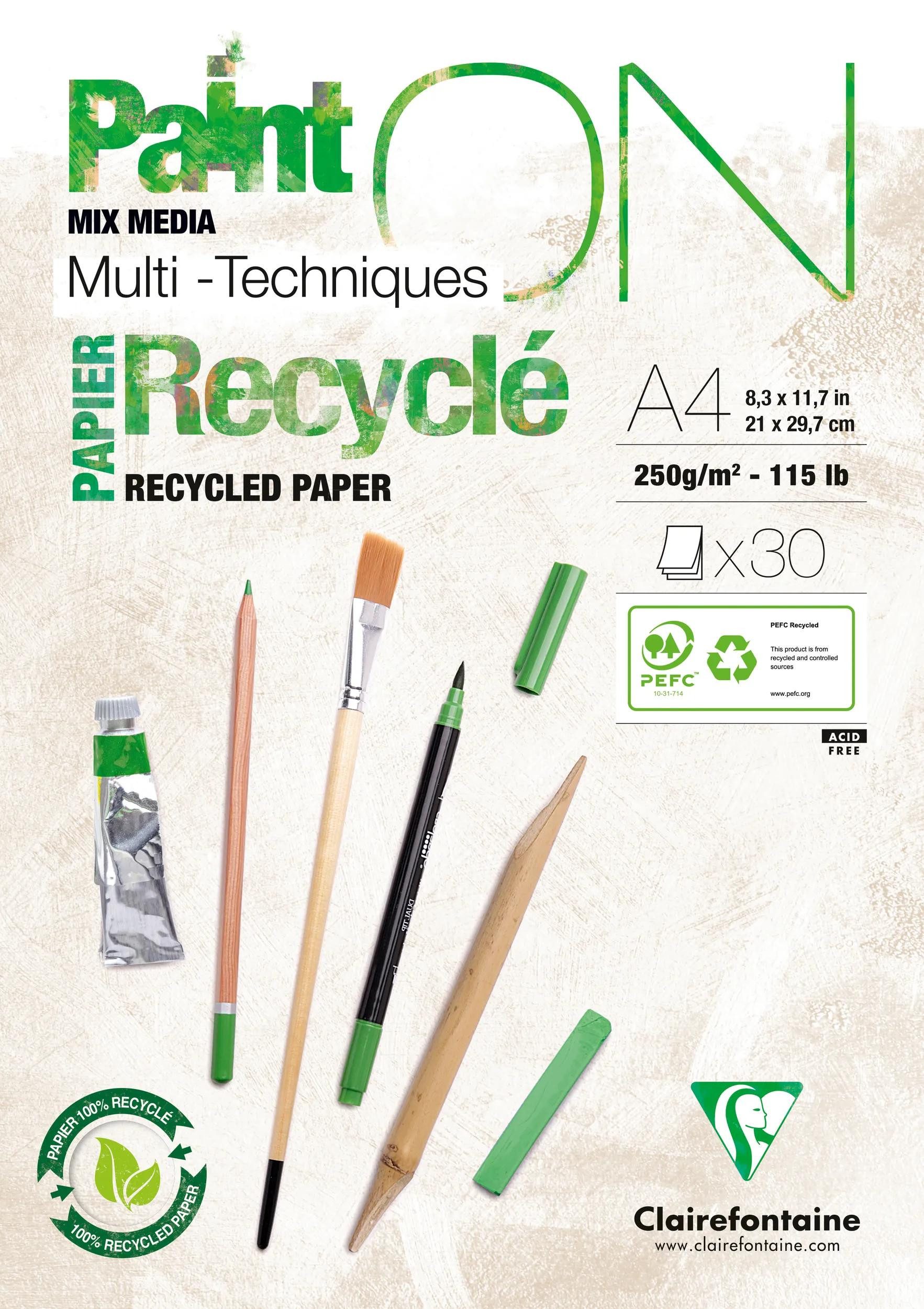 CLAIREFONTAINE Zeichenpapier 4x PaintON RC Block A4 kopfseitig geleimt 30 Blatt weiß 975741C, Block