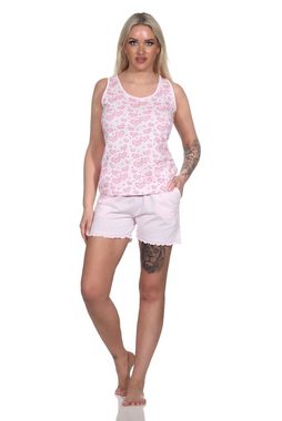 Normann Pyjama Ärmelloser Damen Achselshirt Shorty Schlafanzug in Herz Motiv Optik