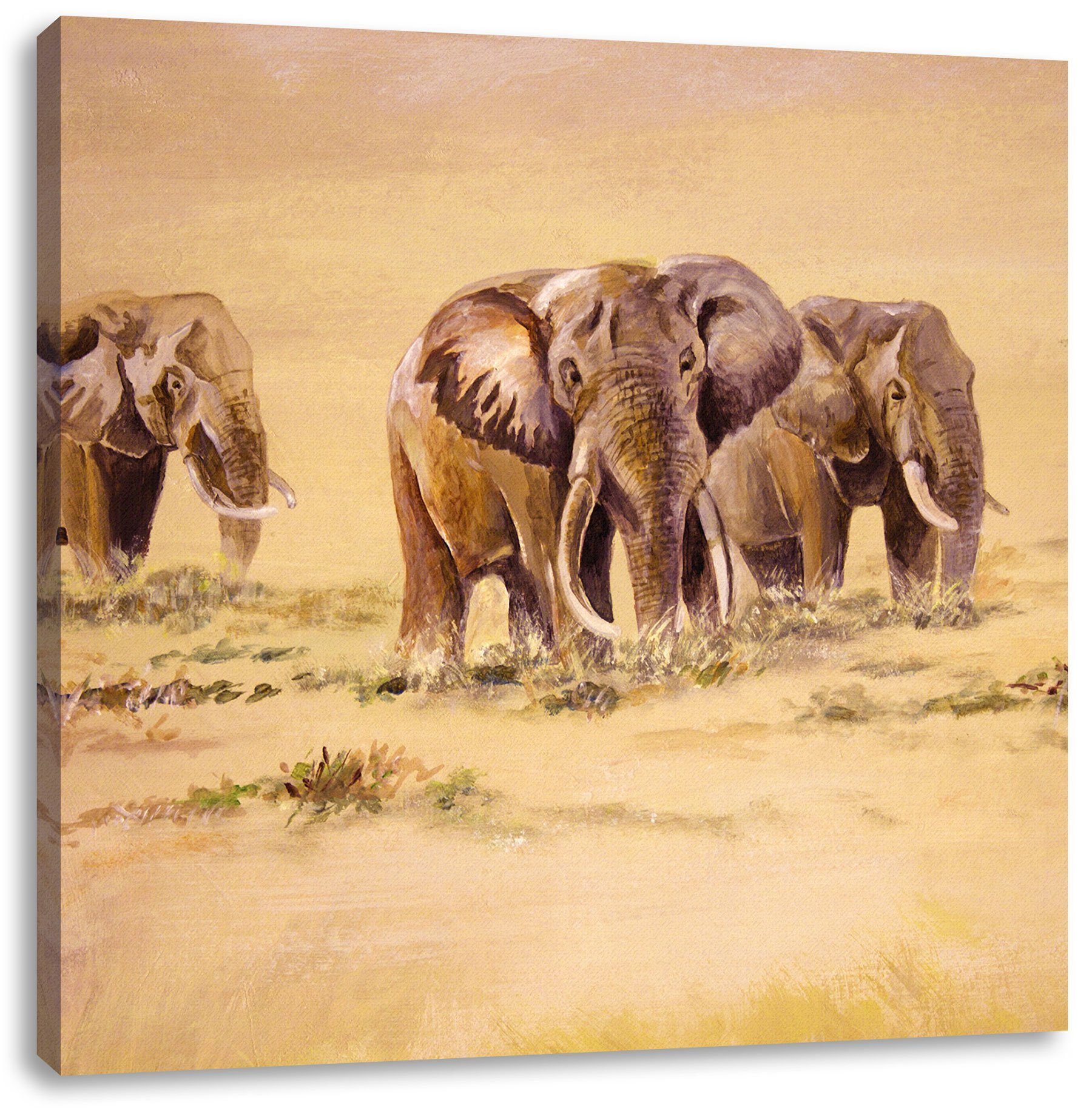 Pixxprint Leinwandbild Elefanten Südafrika Elefanten in (1 fertig Zackenaufhänger in St), Südafrika, Leinwandbild bespannt, inkl