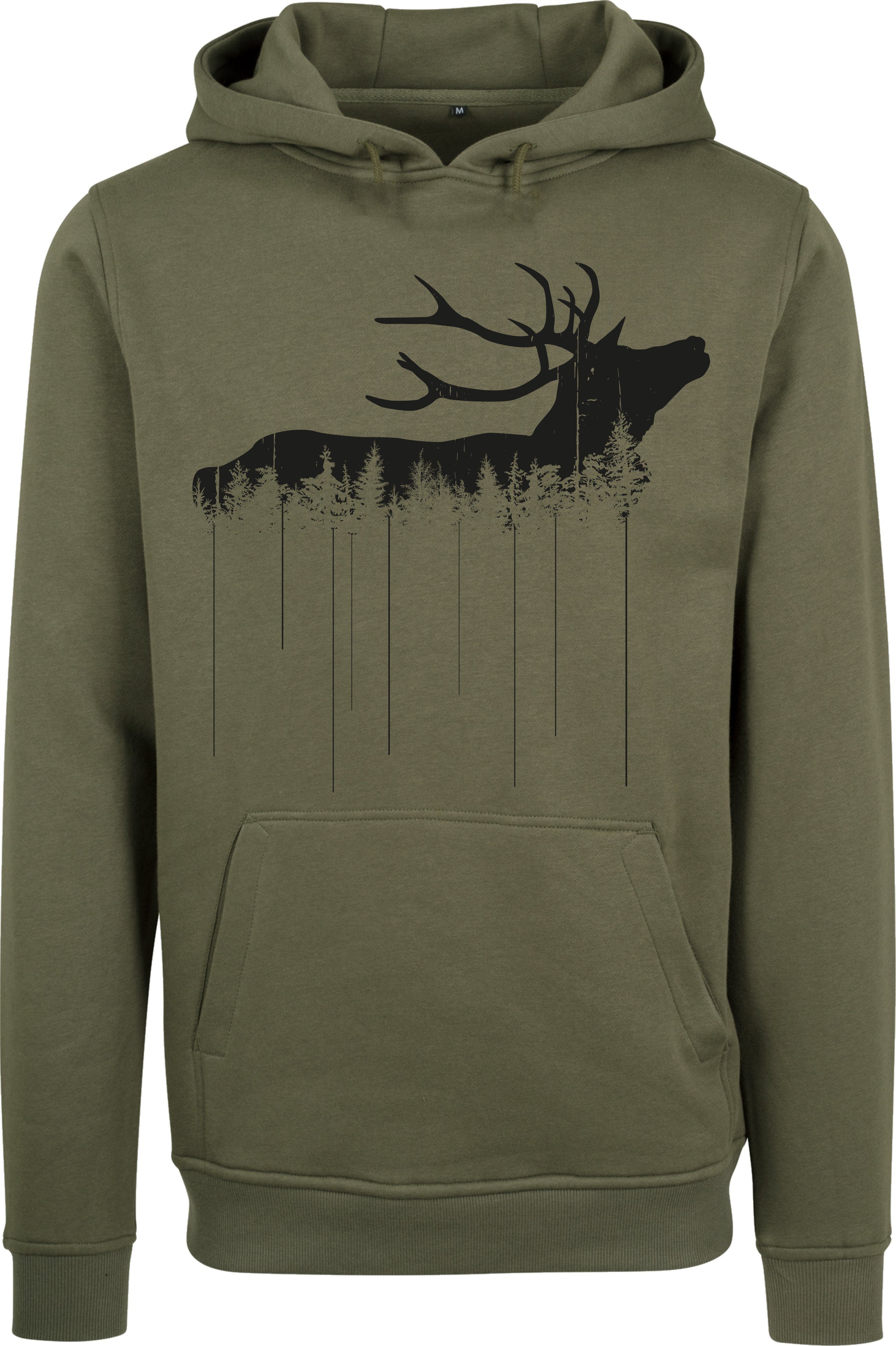 Baddery Kapuzenpullover Jäger Hoodie - Waldhirsch - Geschenk für Jäger, hochwertiger Siebdruck, auch Übergrößen