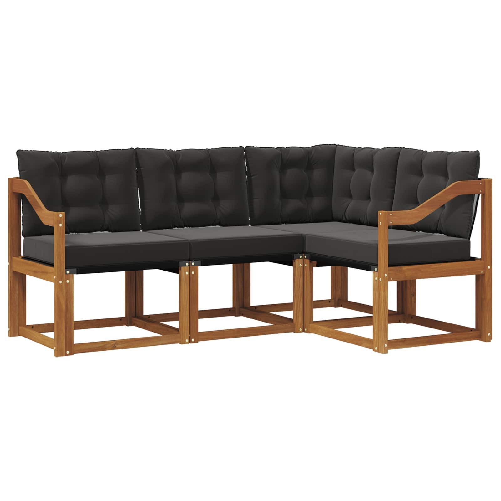 vidaXL Gartenlounge-Set Outdoor-Sofagarnitur 4 Stk. Natürlich und Schwarz, (4-tlg)