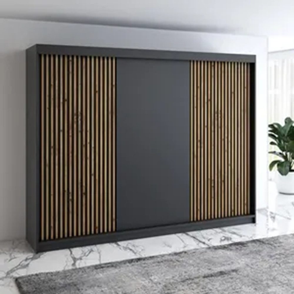 A&J MöbelLand GmbH Schiebetürenschrank IOSA 200 cm – Moderner Kleiderschrank mit 3D-Lamellen (TOP ANGEBOT! Geräumiger Schrank mit einer Breite von 200 cm ideal zur Aufbewahrung von Kleidung und Accessoires. Wählen Sie das ideale Modell für Ihr Schlafzimmer!, TOP PRODUKT)