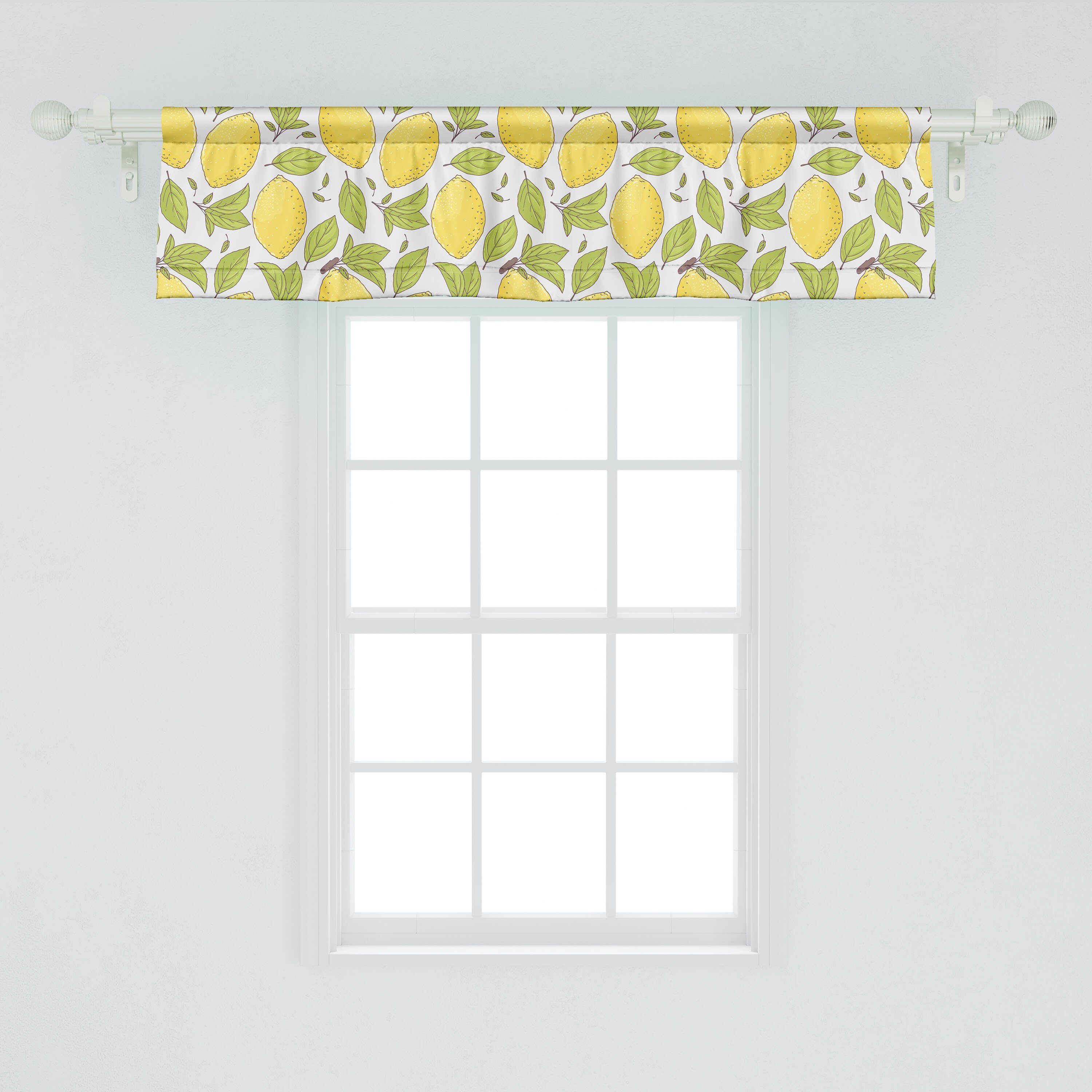 Scheibengardine Vorhang Volant für Limonade Schlafzimmer Abakuhaus, Blätter Küche Zitrone Microfaser, Stangentasche, Obst mit Dekor Doodle