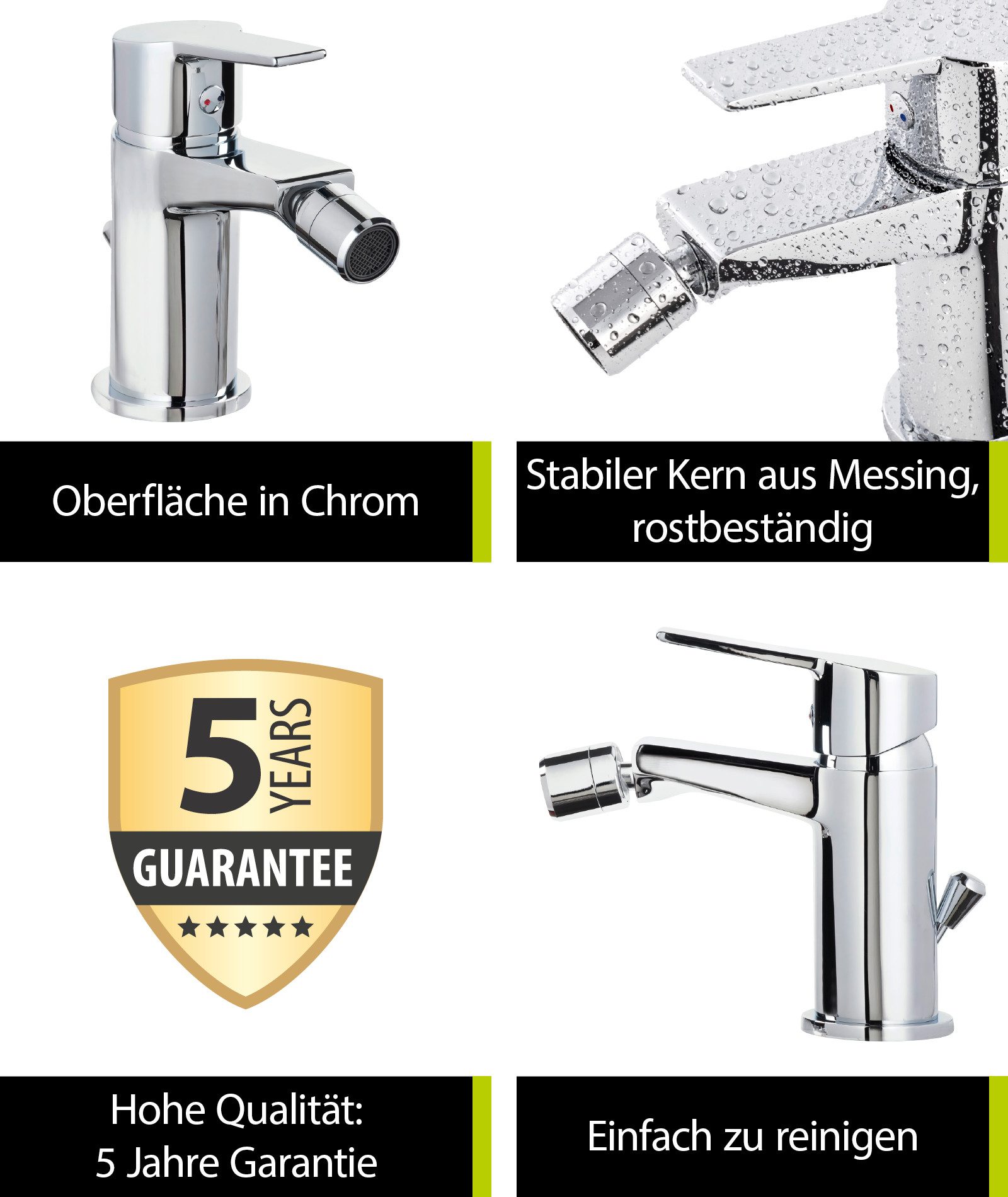 aquaSu Bidetarmatur Onoa Chrom, Sitzwaschbecken, Excentergarnitur, Keramikkartusche