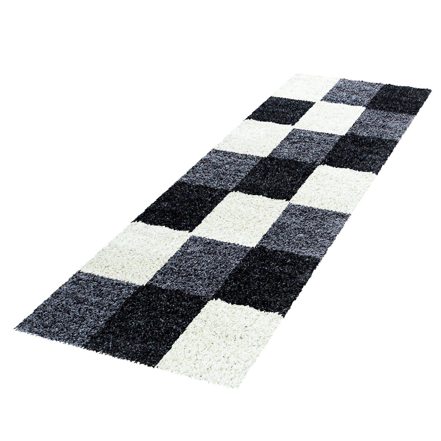 Teppich 30 Schwarz mm, Design, Wohnzimmer Teppich Läufer, Kariert Höhe: Teppium,