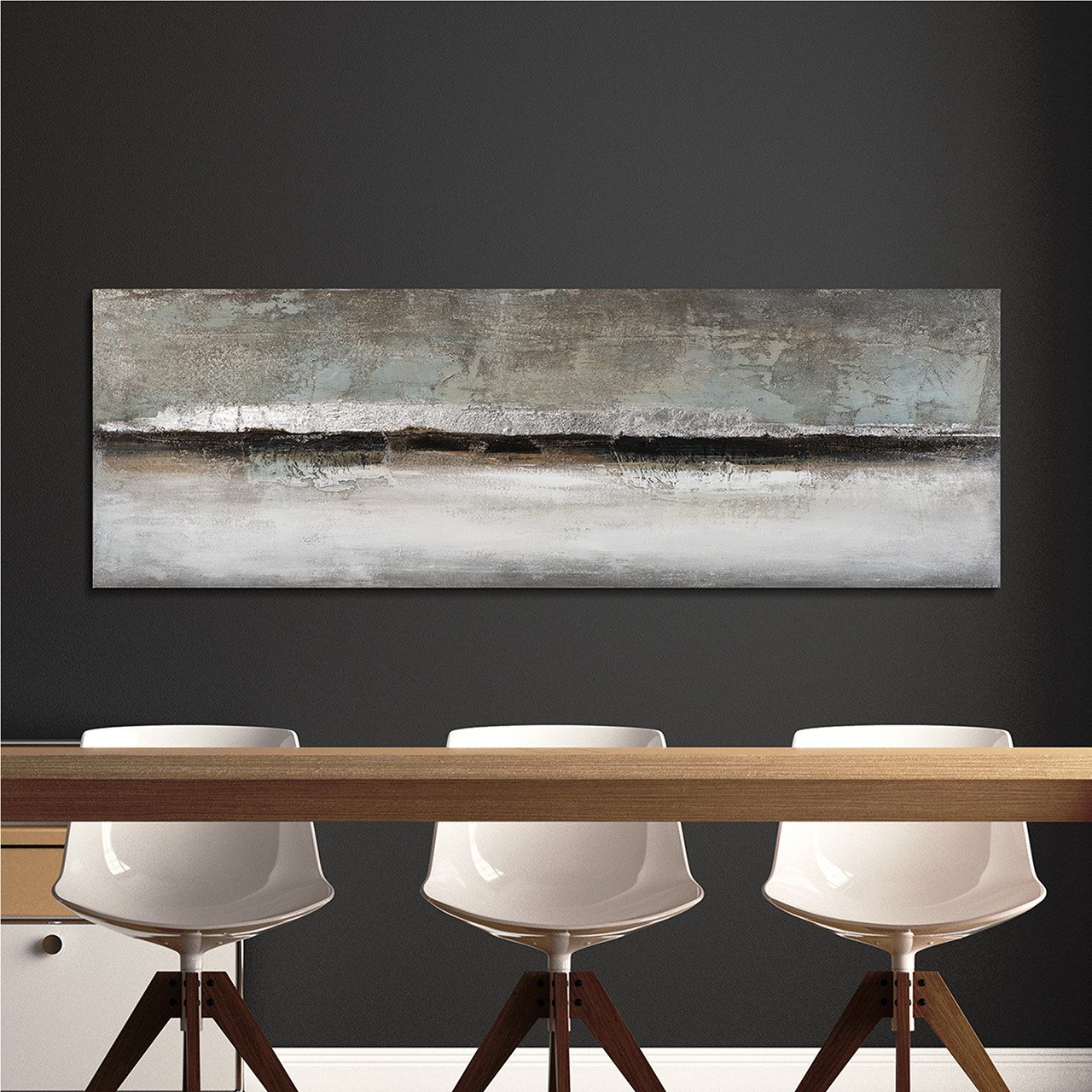 ArtUniverse Gemälde Komposition in Grau und Silber 50 x 150 cm, Abstrakt