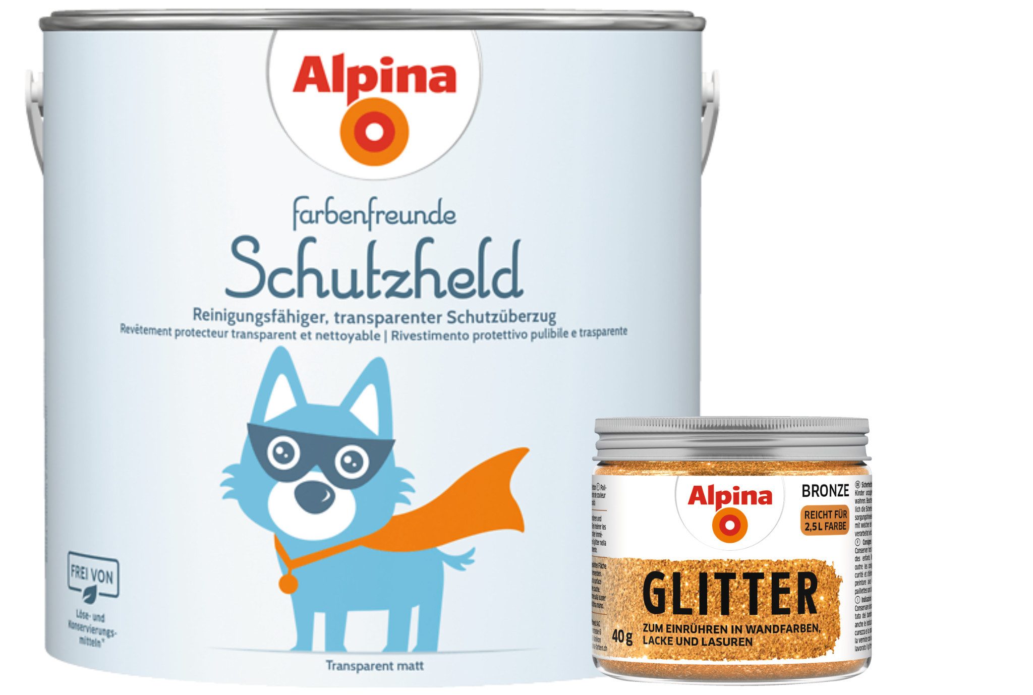 Alpina Wandfarbe - SET - Farbenfreunde Schutzheld 2,5L matt + Glitter
